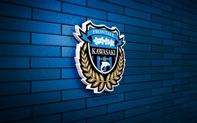 شعار kawasaki frontale 3d, 4k, الطوب الأزرق, دوري j1, كرة القدم, نادي كرة القدم الياباني, شعار كاواساكي فرونتال, كاواساكي فرونتال, شعار رياضي