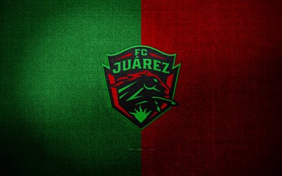 FC Juarez badge, 4k, green red fabric background, Liga MX, FC Juarez logo, FC Juarez emblem, sports logo, mexican football club, FC Juarez, soccer, football, Juarez FC