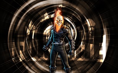 Ghost Rider, 4k, brown abstract background, Fortnite, abstract rays, Ghost Rider Skin, Fortnite Ghost Rider Skin, Fortnite characters, Ghost Rider Fortnite