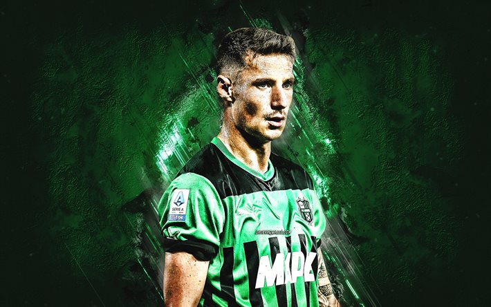 Andrea Pinamonti, Sassuolo, portrait, italian football player, green stone background, Serie A, Italy, football, US Sassuolo Calcio