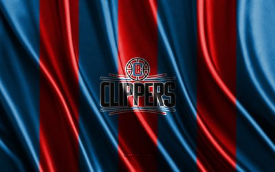 4k, Los Angeles Clippers, NBA, blue red silk texture, Los Angeles Clippers flag, American basketball team, basketball, silk flag, Los Angeles Clippers emblem, USA, Los Angeles Clippers badge