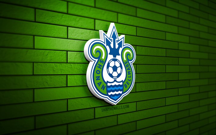 شعار shonan bellmare 3d, 4k, لبنة خضراء, دوري j1, كرة القدم, نادي كرة القدم الياباني, شعار شونان بيلمار, شونان بيلمار, شعار رياضي