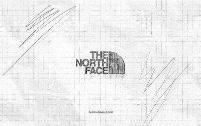 The North Face sketch logo, 4K, checkered paper background, The North Face black logo, fashion brands, logo sketches, The North Face logo, pencil drawing, The North Face