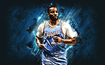 Norman Powell, Los Angeles Clippers, NBA, American basketball player, portrait, blue stone background, basketball, National Basketball Association, USA