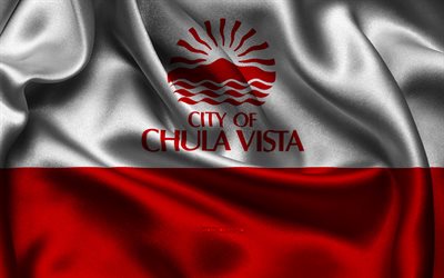チュラビスタの旗, 4k, 米国の都市, サテンフラグ, チュラビスタの日, アメリカの都市, 波状のサテンの旗, カリフォルニアの都市, チュラビスタ カリフォルニア, アメリカ合衆国, チュラビスタ