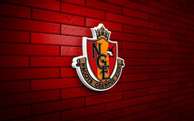 나고야 그램퍼스 3d 로고, 4k, 붉은 벽돌 벽, j1 리그, 축구, 일본 축구 클럽, 나고야 그램퍼스 로고, 나고야 그램퍼스 엠블럼, 나고야 그램퍼스, 스포츠 로고, 나고야 그램퍼스 fc