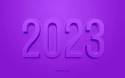 2023 fond 3d violet, 4k, bonne année 2023, fond violet, concepts 2023, contexte 2023