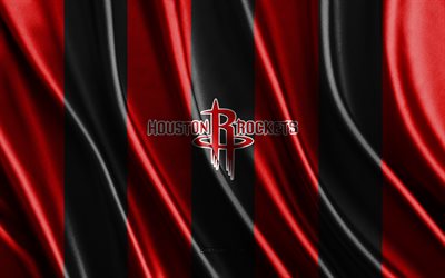 4k, Houston Rockets, NBA, red black silk texture, Houston Rockets flag, American basketball team, basketball, silk flag, Houston Rockets emblem, USA, Houston Rockets badge