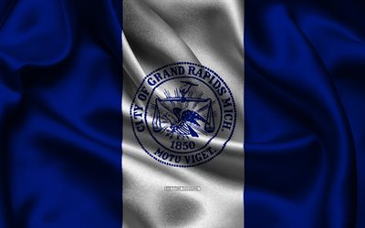 グランドラピッズの旗, 4k, 米国の都市, サテンフラグ, グランドラピッズの日, アメリカの都市, 波状のサテンの旗, ミシガン州の都市, グランド ラピッズ ミシガン州, アメリカ合衆国, グランドラピッズ