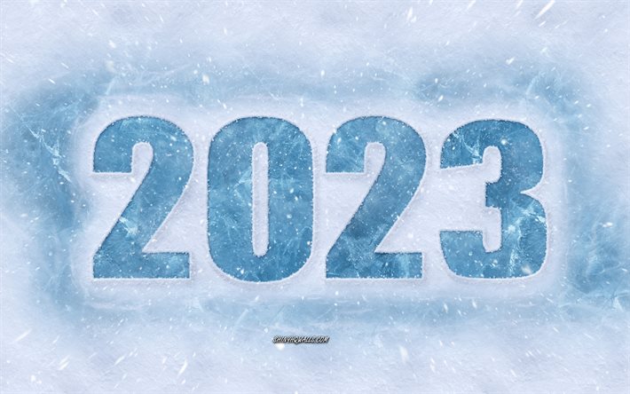 feliz ano novo 2023, 4k, fundo de inverno de 2023, neve, conceitos de 2023, fundo de gelo 2023, 2023 feliz ano novo, inscrição no gelo