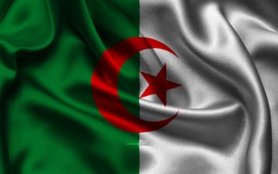 bandiera dell algeria, 4k, paesi africani, bandiere di raso, giorno dell algeria, bandiere di raso ondulate, bandiera algerina, simboli nazionali algerini, africa, algeria