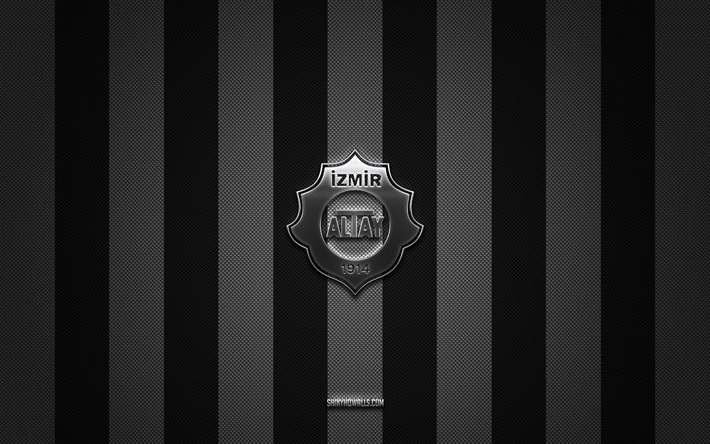 logo altay sk, clubs de football turcs, tff first league, fond noir blanc carbone, 1 lig, emblème altay sk, football, logo en métal argenté altay sk, altay sk