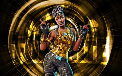 disco diva, 4k, amarelo abstrato de fundo, fortnite, resumo raios, disco diva skin, fortnite disco diva skin, personagens de fortnite, disco diva fortnite