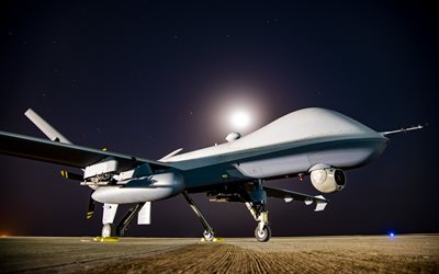 MQ-9 Reaper, US Air Force, American reconnaissance strike UAV, drone, night, military airfield, UAV, General Atomics Aeronautical Systems, Predator B, USAF, unmanned aerial vehicle