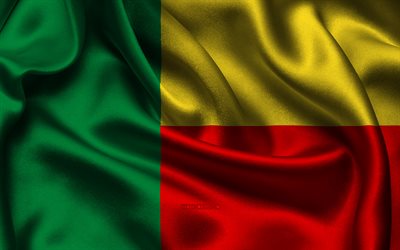 Benin flag, 4K, African countries, satin flags, flag of Benin, Day of Benin, wavy satin flags, Benin national symbols, Africa, Benin