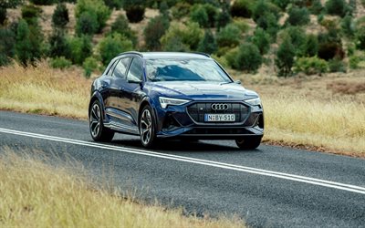 Audi e-tron S, 4k, highway, 2022 cars, electric crossovers, AU-spec, Blue Audi e-tron S, crossovers, 2022 Audi e-tron S, german cars, Audi