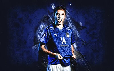 Federico Chiesa, Italy national football team, Italian footballer, portrait, Italy, football, blue stone background
