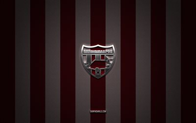 logo bandirmaspor, clubs de football turcs, tff first league, fond carbone noir rouge, 1 lig, emblème bandirmaspor, football, logo en métal argenté bandirmaspor, bandirmaspor fc