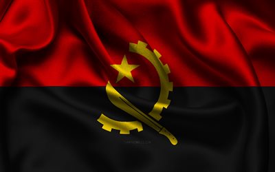 앙골라 국기, 4k, 아프리카 국가, 새틴 플래그, 앙골라의 국기, 앙골라의 날, 물결 모양의 새틴 플래그, 앙골라 국가 상징, 아프리카, 앙골라
