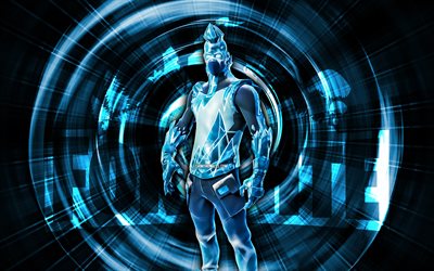 Frost Broker, 4k, blue abstract background, Fortnite, abstract rays, Frost Broker Skin, Fortnite Frost Broker Skin, Fortnite characters, Frost Broker Fortnite