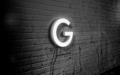 google néon logo, 4k, noir brickwall, grunge art, créatif, logo sur le fil, google logo blanc, google logo, illustration, google