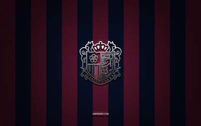 logotipo de cerezo osaka, club de fútbol japonés, liga j1, fondo de carbono azul rosa, emblema de cerezo osaka, fútbol, ncerezo osaka, japón, logotipo de metal plateado de cerezo osaka