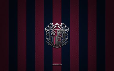 Cerezo Osaka logo, Japanese football club, J1 League, pink blue carbon background, Cerezo Osaka emblem, football, NCerezo Osaka, Japan, Cerezo Osaka silver metal logo