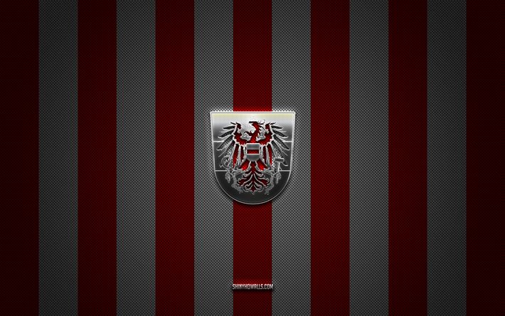 logo der österreichischen fußballnationalmannschaft, uefa, europa, rot-weißer karbonhintergrund, emblem der österreichischen fußballnationalmannschaft, fußball, österreichische fußballnationalmannschaft, österreich