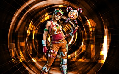 Gingerbread Raider, 4k, orange abstract background, Fortnite, abstract rays, Gingerbread Raider Skin, Fortnite Gingerbread Raider Skin, Fortnite characters, Gingerbread Raider Fortnite