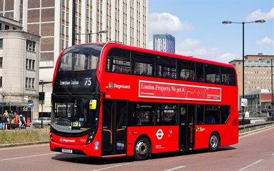 알렉산더 데니스 enviro400h, 거리, 2019년 버스, h41 23d, 이층 버스, 빨간 버스, 여객 수송, 전기 버스, 여객 버스, 알렉산더 데니스