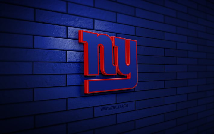 logo 3d des giants de new york, 4k, mur de briques bleu, nfl, football américain, logo des giants de new york, équipe de football américain, logo de sport, giants de new york, ny giants