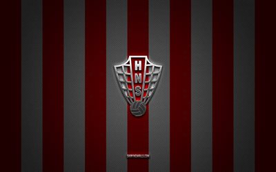 hırvatistan milli futbol takımı logosu, uefa, avrupa, kırmızı beyaz karbon arka plan, hırvatistan milli futbol takımı amblemi, futbol, hırvatistan milli futbol takımı, hırvatistan