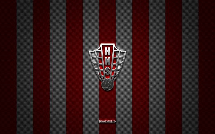 logo der kroatischen fußballnationalmannschaft, uefa, europa, roter weißer karbonhintergrund, emblem der kroatischen fußballnationalmannschaft, fußball, kroatische fußballnationalmannschaft, kroatien