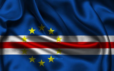 drapeau de cabo verde, 4k, pays africains, drapeaux de satin, jour de cabo verde, drapeaux de satin ondulés, symboles nationaux de cabo verde, afrique, cabo verde