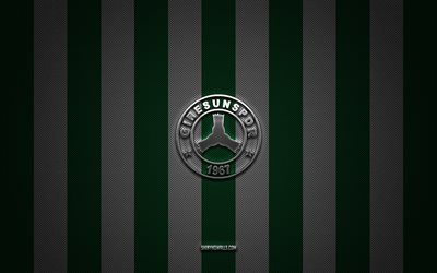 giresunspor logotipo, turco clubes de futebol, super lig, verde branco de fundo de carbono, giresunspor emblema, futebol, giresunspor prata logotipo do metal, giresunspor fc