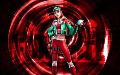 Holly Striker, 4k, red abstract background, Fortnite, abstract rays, Holly Striker Skin, Fortnite Holly Striker Skin, Fortnite characters, Holly Striker Fortnite