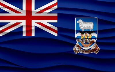 4k, フォークランド諸島の旗, 3 d 波石膏背景, 3 d 波テクスチャ, フォークランド諸島の国のシンボル, フォークランド諸島の日, オセアニア諸国, 3 d のフォークランド諸島の旗, フォークランド諸島, オセアニア