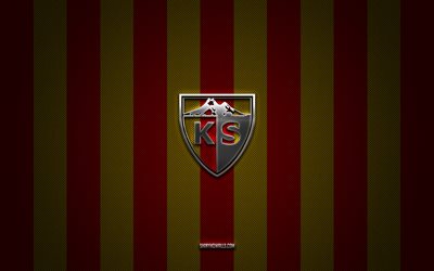 kayserispor-logo, türkische fußballvereine, super lig, rot-gelber kohlenstoffhintergrund, kayserispor-emblem, fußball, kayserispor-silbermetalllogo, kayserispor fc