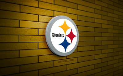 Pittsburgh Steelers 3D logo, 4K, yellow brickwall, NFL, american football, Pittsburgh Steelers logo, american football team, sports logo, Pittsburgh Steelers