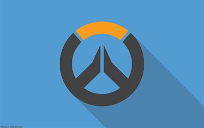 Overwatch abstract logo, 4K, blue backgrounds, games brands, Overwatch logo, creative, minimalism, Overwatch
