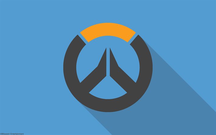 Overwatch abstract logo, 4K, blue backgrounds, games brands, Overwatch logo, creative, minimalism, Overwatch