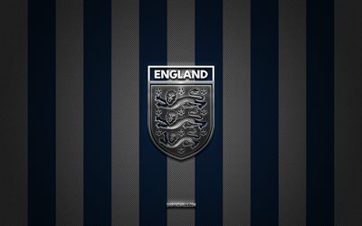logo der englischen fußballnationalmannschaft, uefa, europa, blau-weißer karbonhintergrund, emblem der englischen fußballnationalmannschaft, fußball, englische fußballnationalmannschaft, england