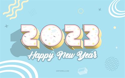 Happy 2023 New Year, 4k, 2023 3d background, 2023 Happy New Year, 2023 concepts, greeting card, 2023 New Year, 3d art, Happy New Year