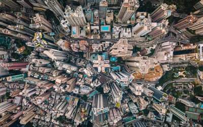 Hong Kong, aerial view, buildings, chinese cities, China, Asia, Hong Kong aerial view, Hong Kong from above