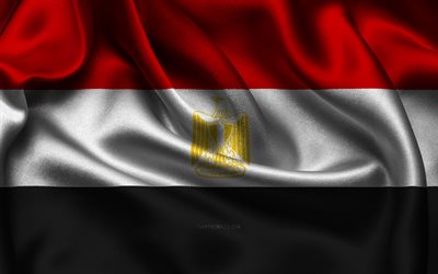 Egypt flag, 4K, African countries, satin flags, flag of Egypt, Day of Egypt, wavy satin flags, Egyptian flag, Egyptian national symbols, Africa, Egypt