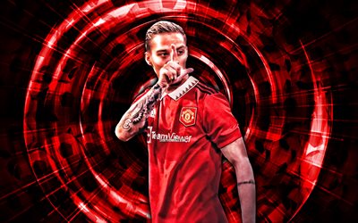 Antony, 4k, Manchester United FC, red abstract background, Premier League, soccer, brazilian footballers, Antony 4K, abstract rays, football, Antony Manchester United, Man United