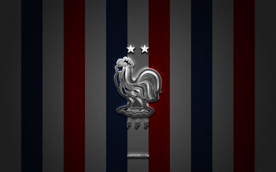logo della squadra nazionale di calcio della francia, uefa, europa, sfondo rosso blu carbonio, emblema della squadra nazionale di calcio della francia, calcio, squadra nazionale di calcio della francia, francia