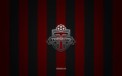 Toronto FC logo, Canadian soccer club, MLS, red black carbon background, Toronto FC emblem, soccer, Toronto FC, USA, Major League Soccer, Toronto FC silver metal logo