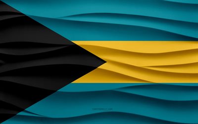 4k, Flag of Bahamas, 3d waves plaster background, Bahamas flag, 3d waves texture, Bahamas national symbols, Day of Bahamas, North America countries, 3d Bahamas flag, Bahamas, North America