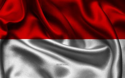 bandera de indonesia, 4k, países asiáticos, banderas satinadas, día de indonesia, banderas satinadas onduladas, bandera indonesia, símbolos nacionales indonesios, asia, indonesia